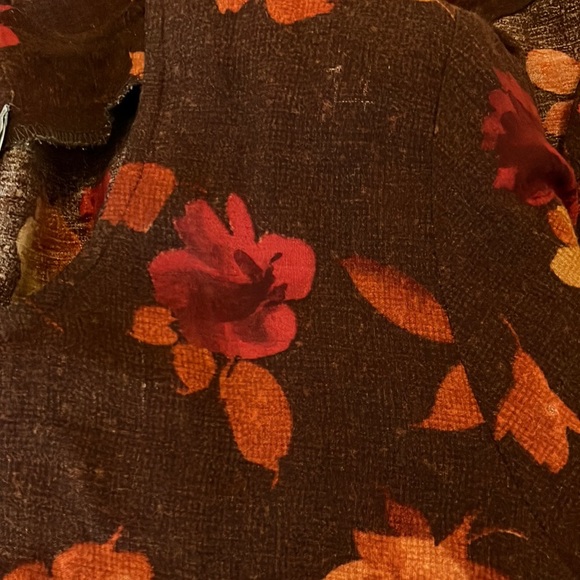 Vintage Dress Rabbit Design Brown Floral Design 2 Piece Orange Tan Red Maxi - Picture 15 of 16